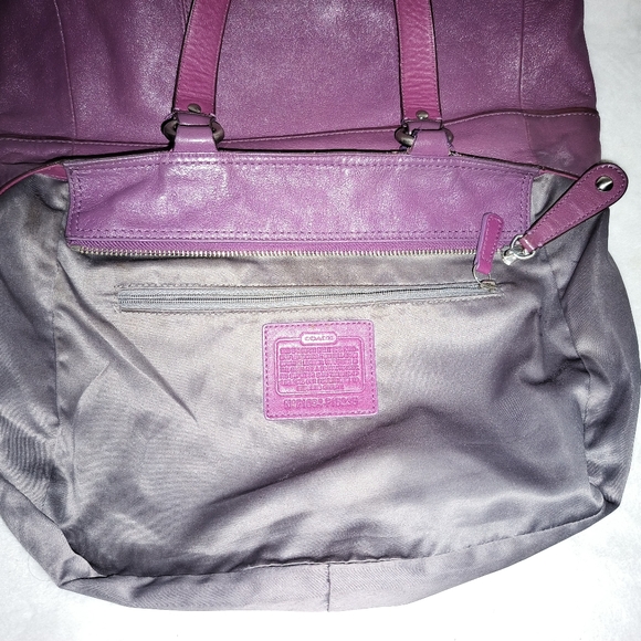 Coach East West F15235 Plum Leather Silver Studded Tote Shoulder Bag - Picture 15 of 16
